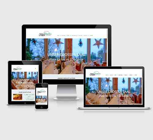 Darstellung einer responsiven Webseite auf Desktop, Laptop, Tablet und Smartphone.